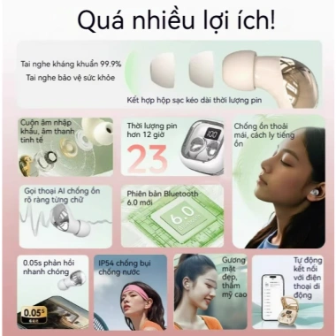 Tai nghe ngủ Qiangts siêu nhỏ, chơi game, chống nước iPX5, giảm ồn ENC, kèm 6 quà tặng - Giá chỉ 88.888 VND 4