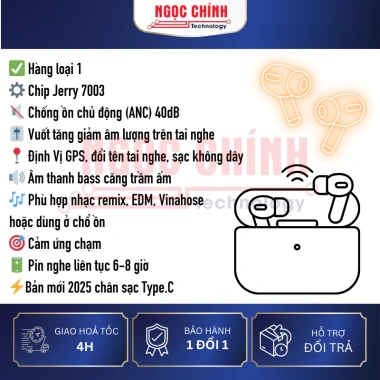 Tai Nghe P2 JERRY 7.003 ANC Chống ồn 40dB - Chân Sạc Type-C Hàng Loại 1