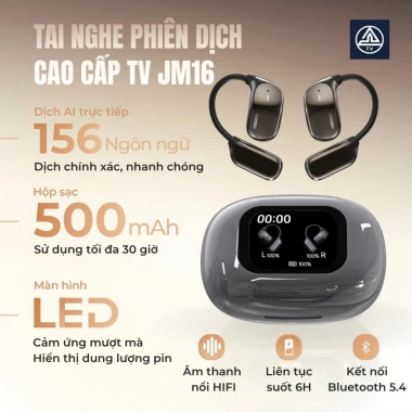 Tai Nghe Phiên Dịch Bluetooth TV JM16 - Màn Hình Cảm Ứng LED AI, Âm Thanh HiFi, Giá 675k