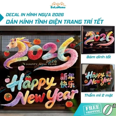 Tấm decal Tết 2.026 ngựa 3D SoLaH HH533 - Set 2 tấm hút tĩnh điện, giảm giá 68.900 VND