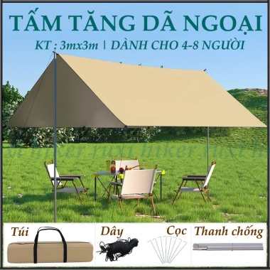 Tấm Tăng Dã Ngoại Chống Thấm, Chống UV - Bạt Mái Che Vải Nhẹ Siêu Bền 185k