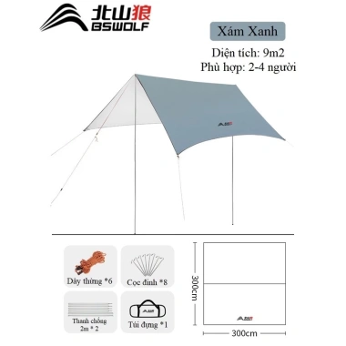 Tấm Tăng Hình Chữ Nhật BSWolf ZL020 300x300cm PU2.000mm UPF30+ Giá 325.000 VNĐ 2 Tấm Tăng Hình Chữ Nhật BSWolf ZL020 300x300cm PU2.000mm UPF30+ Giá 325.000 VNĐ 2