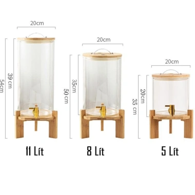 Tặng Kệ Gỗ - Bình Thủy Tinh 5-11L Vòi Inox 304 Chống Tắc Nắp Tre Silicone 618.027đ