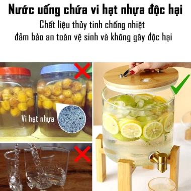 Tặng Kệ Gỗ - Bình Thủy Tinh 5-11L Vòi Inox 304 Chống Tắc Nắp Tre Silicone 618.027đ
