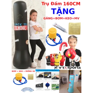 Tặng kèm bộ bơm hơi, keo dán - Trụ đấm bốc boxing tự đứng, đế đổ nước cao cấp 2