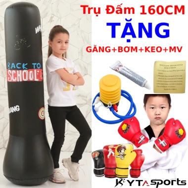 Tặng kèm bộ bơm hơi, keo dán - Trụ đấm bốc boxing tự đứng, đế đổ nước cao cấp 9