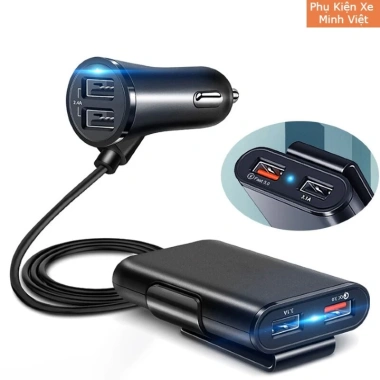 Tẩu Chia Sạc Ô Tô 4 Cổng USB QC3.0 - Dây Dài 1.8m, Sạc Nhanh, Giá Ưu Đãi 110k