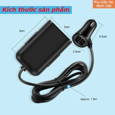 Tẩu Chia Sạc Ô Tô 4 Cổng USB QC3.0 - Dây Dài 1.8m, Sạc Nhanh, Giá Ưu Đãi 110k