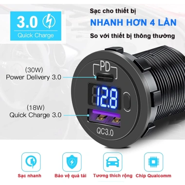 Tẩu sạc 67W USB-C cho xe máy ô tô, LED hiển thị điện áp, nút Bật/Tắt - SL004 6