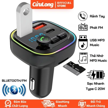 Tẩu Sạc Bluetooth Ô tô 5.0 FM USB MP3, 20W, Đo Điện Áp 12V/24V - 179.000₫