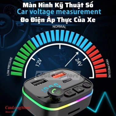 Tẩu Sạc Bluetooth Ô tô 5.0 FM USB MP3, 20W, Đo Điện Áp 12V/24V - 179.000₫