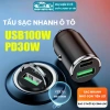 Tẩu sạc nhanh 100W Type-C + USB, sạc 2 thiết bị cùng lúc, bộ sạc ô tô nhỏ gọn tiện lợi
