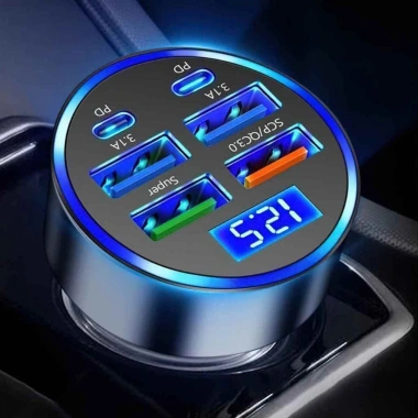 Tẩu sạc nhanh 12V/24V PD QC3.0 USB-C 5 cổng 250W đèn LED cho xe hơi VALEN