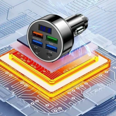 Tẩu sạc nhanh 12V/24V PD QC3.0 USB-C 5 cổng 250W đèn LED cho xe hơi VALEN