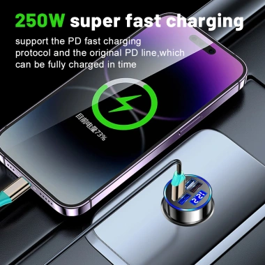 Tẩu Sạc Nhanh 12V/24V PD QC3.0 USB-C 5 Cổng 250W Đèn LED - Giá chỉ 41.799 VND