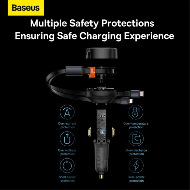 Tẩu Sạc Nhanh 30W Baseus Enjoyment 2 trong 1, Cáp Dây Rút Type C + L, 379.850₫ 7