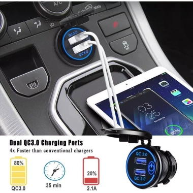 Tẩu sạc nhanh 36W QC3.0 2 cổng USB cho xe máy & ô tô, nút nhấn LED - MTR021 Giá ưu đãi 79.000đ 2