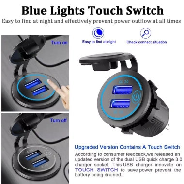 Tẩu sạc nhanh 36W QC3.0 2 cổng USB cho xe máy & ô tô, nút nhấn LED - MTR021 Giá ưu đãi 79.000đ 3