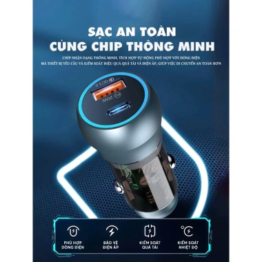 Tẩu Sạc Nhanh 38W Ô Tô 2 Cổng USB và Type‑C, Chống Cháy Nổ, Kiểm Soát Quá Tải - Giá Ưu Đãi 79.000₫