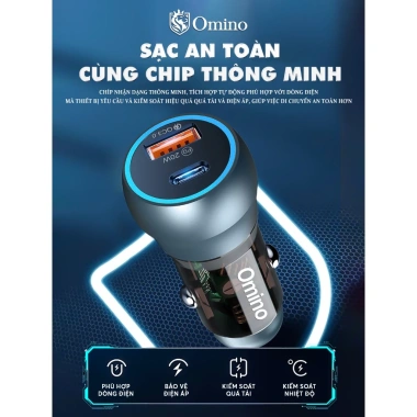 Tẩu Sạc Nhanh 38W OMINO cho Ô Tô - 2 Cổng USB & Type C, Chống Cháy Nổ, Kiểm Soát Quá Tải, Giá 90.000đ