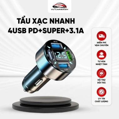 Tẩu Sạc Nhanh 4 Cổng 66W PD Type-C QC3.1A Thông Minh cho Xe Hơi – Giá 44.990₫