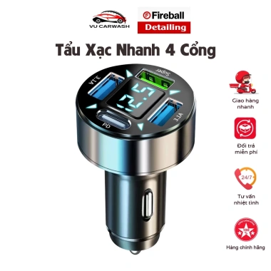 Tẩu sạc nhanh 4 cổng 66W PD Type-C QC3.1A - Thông minh xe hơi, màn hình kỹ thuật số, giá 45.000₫
