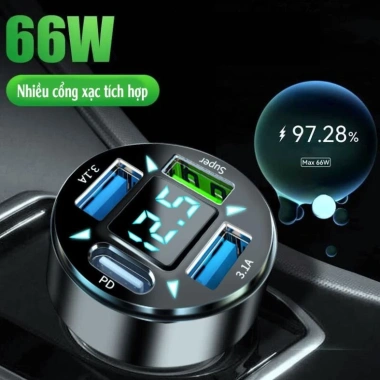 Tẩu sạc nhanh 4 cổng 66W PD Type-C QC3.1A - Thông minh xe hơi, màn hình kỹ thuật số, giá 45.000₫ 4 Tẩu sạc nhanh 4 cổng 66W PD Type-C QC3.1A - Thông minh xe hơi, màn hình kỹ thuật số, giá 45.000₫ 4