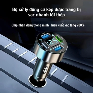 Tẩu sạc nhanh 4 cổng 66W PD Type-C QC3.1A - Thông minh xe hơi, màn hình kỹ thuật số, giá 45.000₫