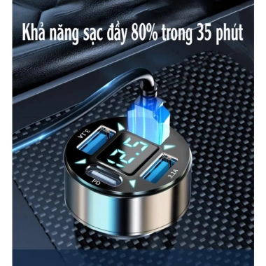 Tẩu sạc nhanh 4 cổng 66W PD Type-C QC3.1A - Thông minh xe hơi, màn hình kỹ thuật số, giá 45.000₫