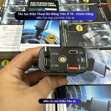 Tẩu Sạc Nhanh 4 trong 1 Ô Tô 120W USB Type-C Đèn Chiếu Trần, Phù Hợp Mọi Loại Xe – Giá 90.000