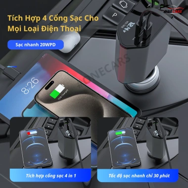 Tẩu Sạc Nhanh 4 trong 1 Ô Tô 120W USB Type-C Đèn Chiếu Trần, Phù Hợp Mọi Loại Xe – Giá 90.000 10 Tẩu Sạc Nhanh 4 trong 1 Ô Tô 120W USB Type-C Đèn Chiếu Trần, Phù Hợp Mọi Loại Xe – Giá 90.000 10