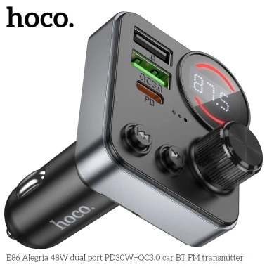 Tẩu sạc nhanh 48W Bluetooth Hoco E86 - 2 USB + Type-C, phát nhạc USB/TF, FM, giá 169.000 VND