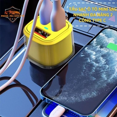 Tẩu Sạc Nhanh 60W Ô Tô Mini Đa Năng 2 Cổng Type C và 1 Cổng USB Giá 144k