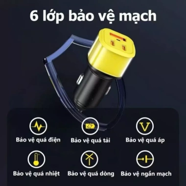 Tẩu Sạc Nhanh 60W Ô Tô Mini Đa Năng 2 Cổng Type C và 1 Cổng USB Giá 144k