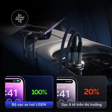 Tẩu sạc nhanh 95W Lisen ô tô - 2 cổng QC3.0 & PD, chống cháy nổ, giá 185k