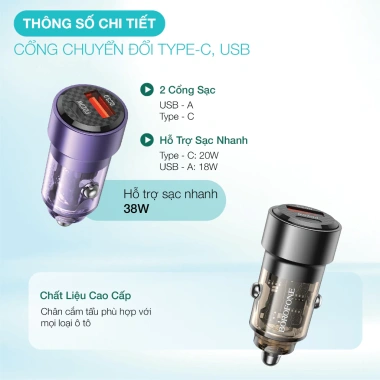 Tẩu Sạc Nhanh Borofone BZ20 2 Cổng 38W - Bảo Hành 1 Năm, Lỗi 1 Đổi 1, Giá chỉ 110.000đ