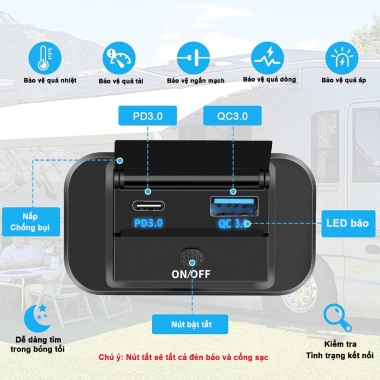 Tẩu sạc nhanh điện thoại cho xe máy, ô tô, tàu thuyền 2 cổng Type‑C & USB 12‑24V MTR005 – Giá chỉ 106.000₫