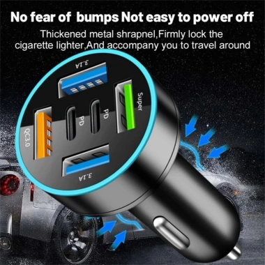 Tẩu Sạc Nhanh Điện Thoại Ô tô 12V-24V 66W QC3.0 - 6 Cổng USB PD Siêu Nhanh, Giá 35.000₫
