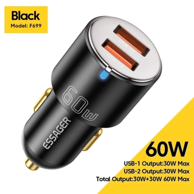 Tẩu sạc nhanh Essager PD3.0 QC3.0 2 cổng USB-C, phù hợp iPhone 13/12, Xiaomi, Samsung - Giá chỉ 274.340 VND