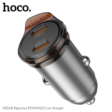 Tẩu sạc nhanh Hoco NZ16B 45W 2 cổng Type-C, thiết kế nhỏ gọn, giá ưu đãi 149.000₫