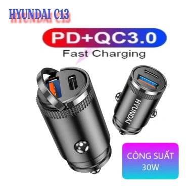 Tẩu sạc nhanh Hyundai C13 PD30W + USB QC3.0 ô tô, cáp 4 trong 1 65W - 52.000đ