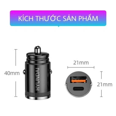 Tẩu sạc nhanh Hyundai C13 PD30W + USB QC3.0 ô tô, cáp 4 trong 1 65W - 52.000đ