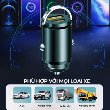 Tẩu sạc nhanh ô tô 100W 2 cổng USB Type C, siêu nhỏ, giá ưu đãi 92.500₫ PNCar
