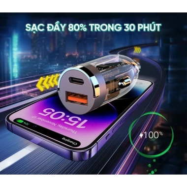 Tẩu sạc nhanh ô tô 100W 2 cổng USB Type-C, thiết kế thông minh tự động ngắt, bảo hành 12 tháng - Giá ưu đãi 69.750₫ 7