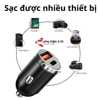 Tẩu sạc nhanh ô tô 100W 2 cổng USB & Type‑C, cắm tẩu âm nguồn, hàng chính hãng