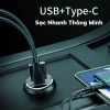 Tẩu sạc nhanh ô tô 100W 2 cổng USB & Type‑C, cắm tẩu âm nguồn, hàng chính hãng 5