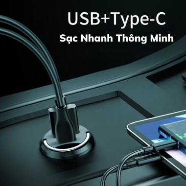 Tẩu sạc nhanh ô tô 100W 2 cổng USB & Type‑C, cắm tẩu âm nguồn, hàng chính hãng
