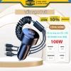 Tẩu Sạc Nhanh Ô Tô 100W 5 Trong 1 - Dây Lò Xo 3 Đầu Tiện Dụng, Giá Ưu Đãi 172k
