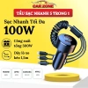 Tẩu Sạc Nhanh Ô Tô 100W 5 Trong 1 – Dây Lò Xo 3 Đầu Tiện Dụng, Sạc Nhanh An Toàn