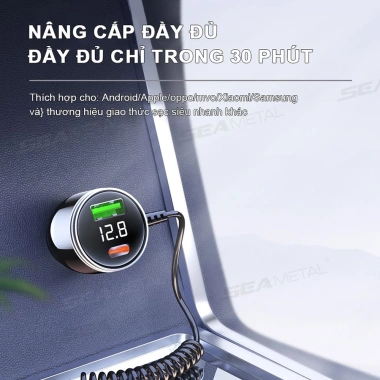 Tẩu Sạc Nhanh Ô Tô 100W 5 Trong 1 – Dây Lò Xo 3 Đầu Tiện Dụng, Sạc Nhanh An Toàn